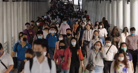 Crowded Asian People Wearing Protective Mask In The City Stock Footage
