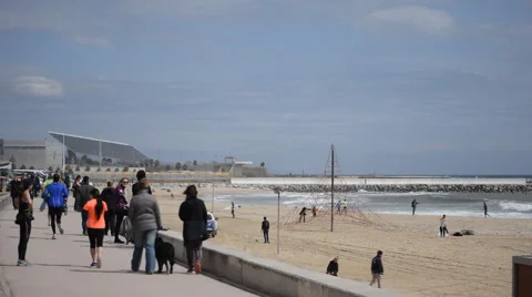 Crowded Bay Area Cold Day Stock Footage 48722445