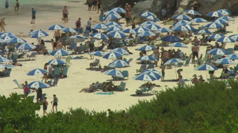 Crowded Beach, Bermuda Coastline Pan Stock Footage 33193215