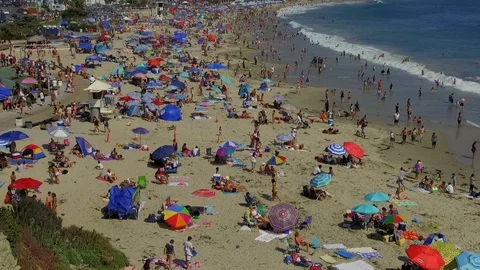 Crowded Beach Scene Stock Footage 91714365