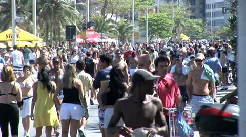 Crowded Beach Sidewalk In Rio De Janeiro, Brazil 3 Video stock 19710369