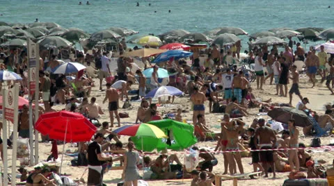 Crowded Beach in the Summer 1 Stock Footage 22568264
