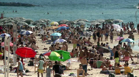 Crowded Beach in the Summer 2 Stock Footage 22636958