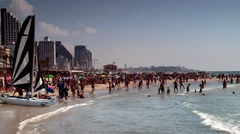 Crowded Beach in the Summer 3 Stock Footage 22636793