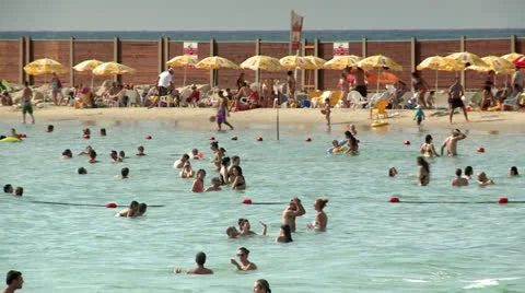 Crowded Beach in the Summer 4 Stock Footage 22637775