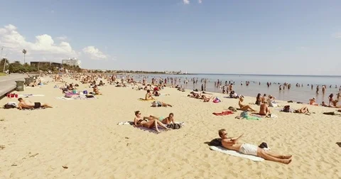 Crowded beach on a summer day Stock Footage 82432998