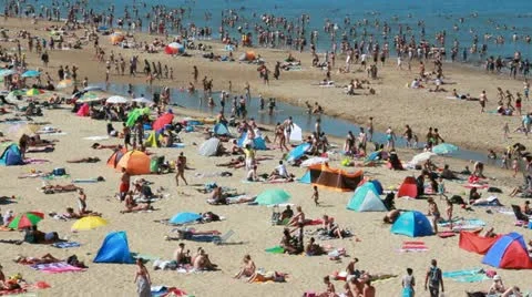 Crowded Beach in Summer Stock Footage 11816737
