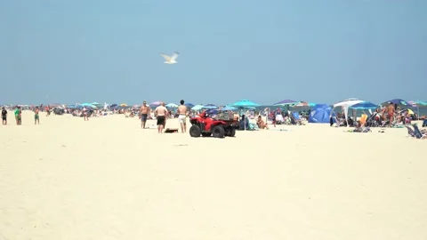 Crowded Beach in summer Stock Footage 140999216