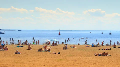 Crowded Beach in Summer Timelapse Stock Footage 65214328