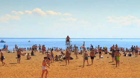 Crowded Beach in Summer Timelapse Stock Footage 65214459