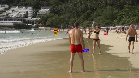 Crowded beach Thailand Stock Footage 174324381