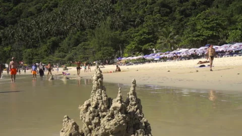 Crowded beach, Thailand Stock Footage 197420951