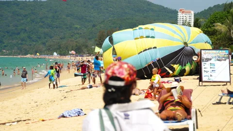 Crowded beach on tropical shores Stock Footage 156410107