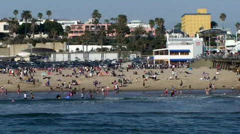 Crowded beach view from water Stock Footage 110462