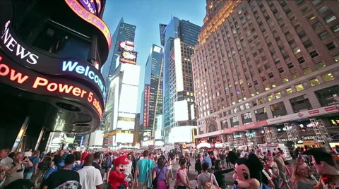 Crowded Beautiful Times Square at Night in New York City NYC USA Slow Motion Stock Footage 40892236