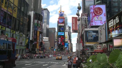 Crowded Broadway steady stream of yellow cabs Stock Footage 39606514