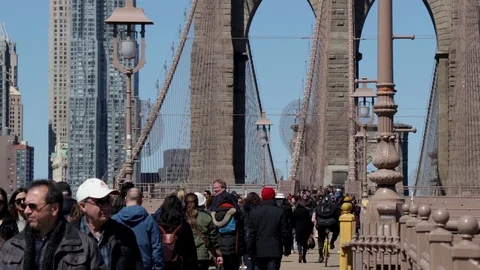 Crowded Brooklyn Bridge Stock Footage