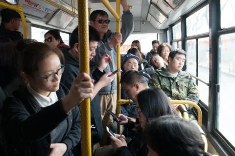 Crowded bus in Beijing China Stock Photos