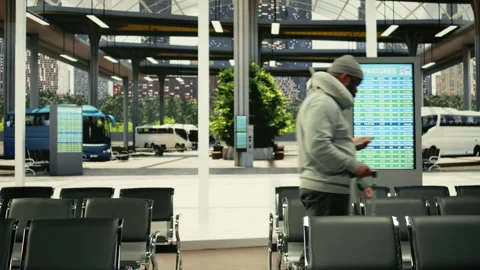 Crowded bus station with diverse people prepare for interstate coach travel Stock Footage 334722726