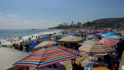 Crowded California Beach Stock Footage 91714939