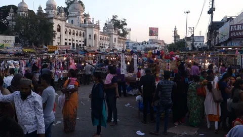 Crowded-charminar-market-in-the-evening Stock Footage 98544897