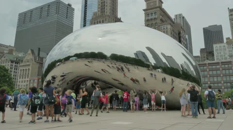 Crowded Chicago Bean Monument in Millennium Park Stock Footage 63753435