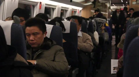 Crowded Chinese train, passengers, China Video stock 53449388