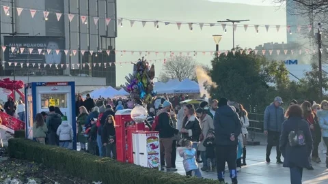 Crowded Christmas Festival In Sofia Central Park Daytime View 스톡 동영상 324514595