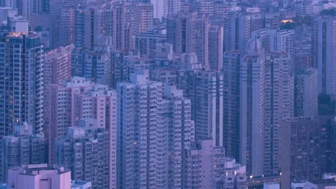 Crowded city with lights turning on and off at night. Stock Footage 130649986