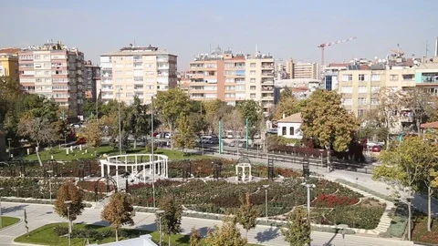 Crowded city view and tramway crossing Stock Footage 108515385