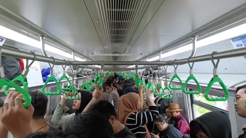Crowded commuter line train in rush hour. Stock Footage 313437904