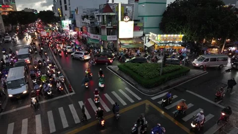 Crowded of commuters traffic on Sai Gon street, group of motorbikes, motorc.. Stock Footage 284904848