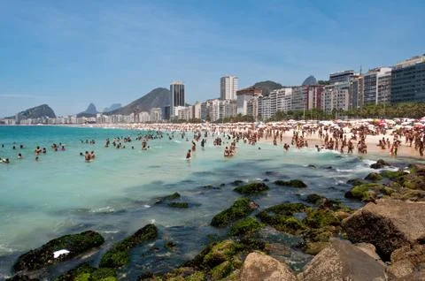 Crowded Copacabana Beach 스톡 사진