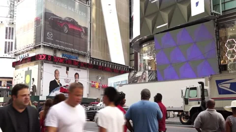 Crowded cross street in Time Square with billboards Stock Footage 53541246