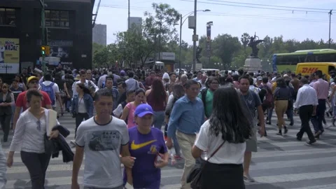 Crowded Crosswalk In Centro Historico, Mexico City Stock Footage 154668657