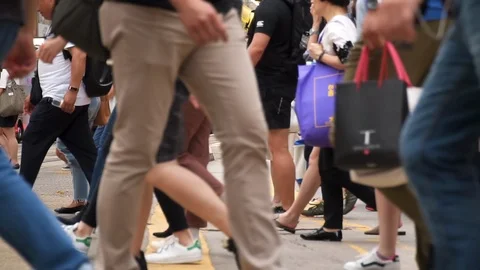 Crowded crosswalk. pedestrians crossing intersection on busy road Stock-Footage 108319792