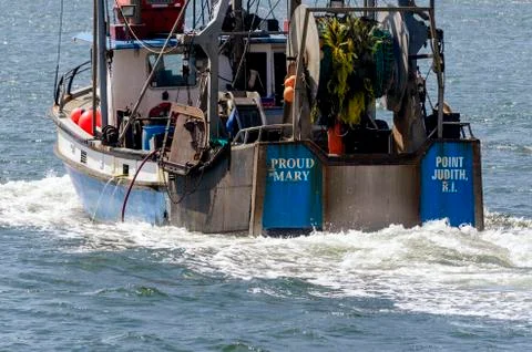 Crowded deck aboard Point Judith dragger Proud Mary Stock Photos