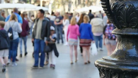 Crowded Downtown Barcelona City Center in Autumn Stock Footage