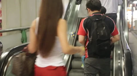 Crowded escalator going up Stock Footage 46304479