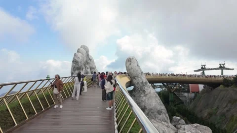 Crowded Golden Bridge at Ba Na Hills in Da Nang, Vietnam Video stock 341779324
