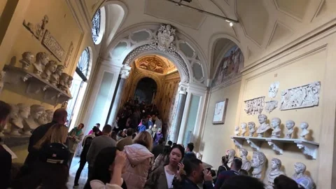 Crowded Hallway Inside the Vatican Museum Stock Footage 281028796