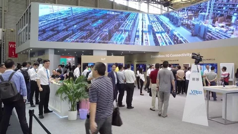 Crowded Hi-Tech Exhibition Stock Footage