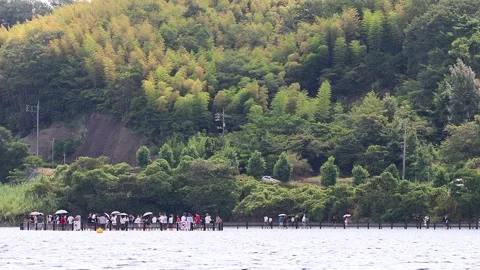 Crowded Hidden Power Spot Beach Crystal Road in Etajima Hiroshima Japan,4K 스톡 동영상 345024246
