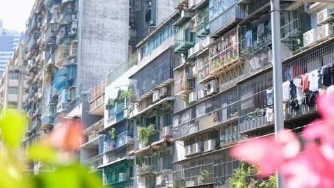 A crowded, high-density residential complex in the neighborhood of Macau China. Stock Footage 291592459