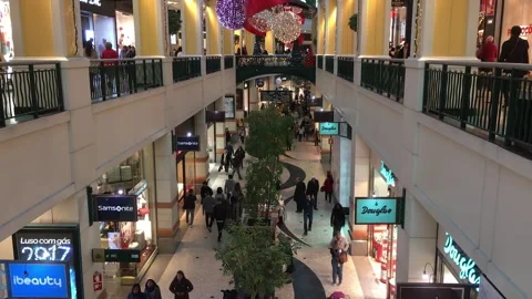 Crowded Holiday Shopping Mall Interior on Multiple Levels Stock Footage 339954956