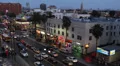 Crowded Hollywood Boulevard Car Passing Traffic Busy City People Walking Night HD Footage