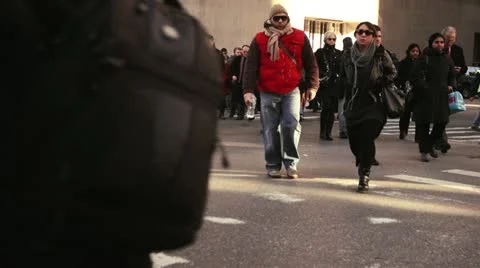 Crowded intersection people crossing slow-motion Stock Footage 22147820
