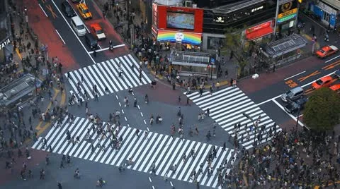Crowded Intersection Traffic Jam Entertainment Zone Travelers Car Movement Tokyo Stock Footage 12421386