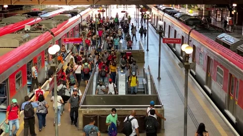 Crowded Luz train station amid the Covid-19 pandemic in Sao Paulo, Brazil, 4K Stock-Footage 150177968