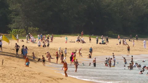 Crowded Mai Khao Beach Stock Footage 306882346